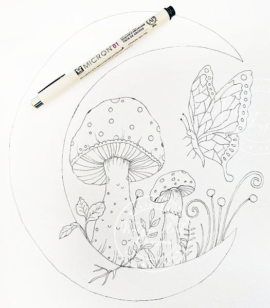 Digital Print Mushrooms and Butterflies No.1 Watercolor Painting Instant Download
