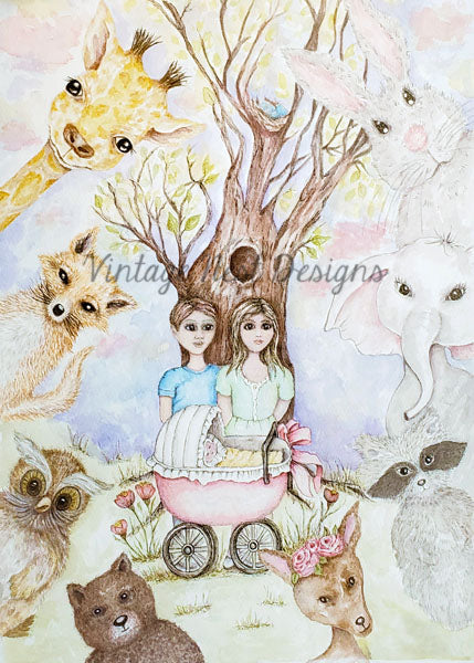 Digital Print Nursery Animals No.1 Watercolor Painting Instant Download