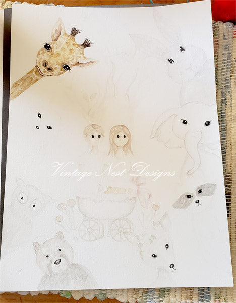 Digital Print Nursery Animals No.1 Watercolor Painting Instant Download