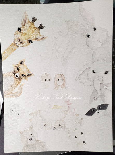Digital Print Nursery Animals No.1 Watercolor Painting Instant Download