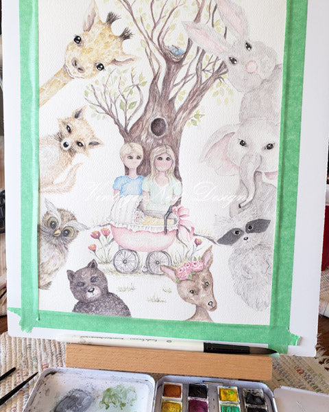Digital Print Nursery Animals No.1 Watercolor Painting Instant Download