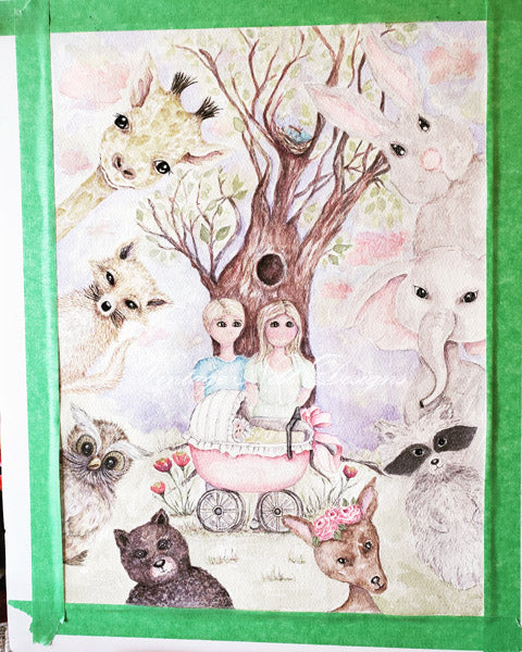 Digital Print Nursery Animals No.1 Watercolor Painting Instant Download