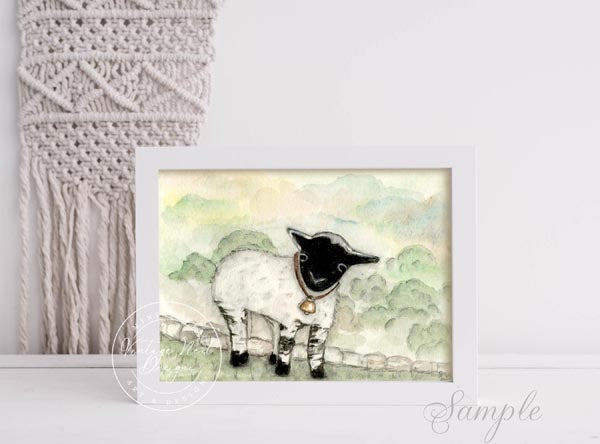 Digital Print Nursery Lamb No.1 ACEO Watercolor Painting Instant Download