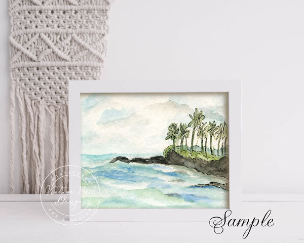 Digital Print Ocean Scene No.1 Watercolor Painting Instant Download