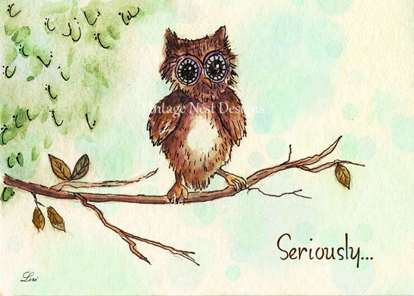 Digital Print Seriously? Frazzled Owl No.1 ACEO Watercolor Painting Instant Download