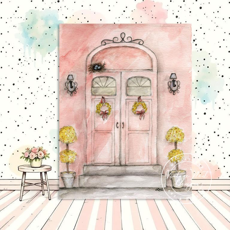 Digital Print Paris Pink Doors No.1 Watercolor Painting Instant Download