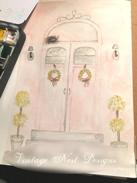 Digital Print Paris Pink Doors No.1 Watercolor Painting Instant Download