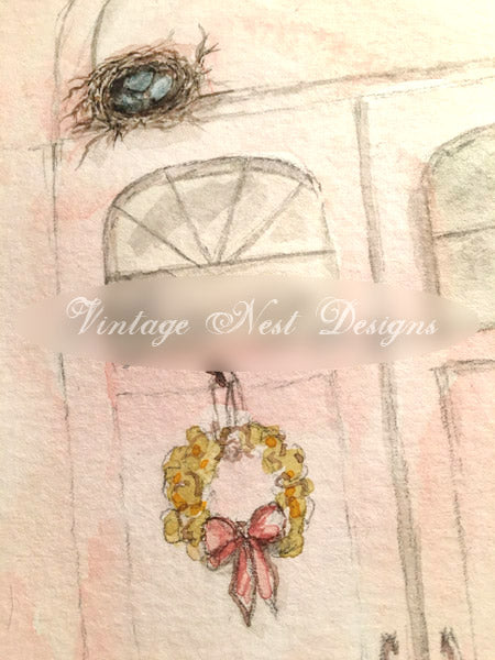 Digital Print Paris Pink Doors No.1 Watercolor Painting Instant Download