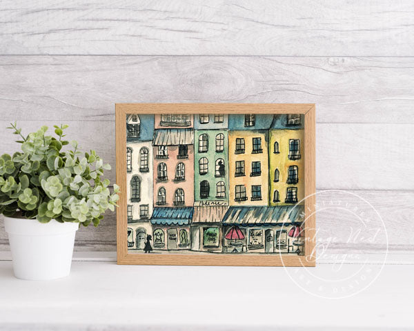 Impression numérique Paris Shopping en ville n°1 ACEO Décoration murale aquarelle Téléchargement instantané