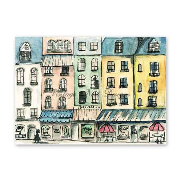 Impression numérique Paris Shopping en ville n°1 ACEO Décoration murale aquarelle Téléchargement instantané
