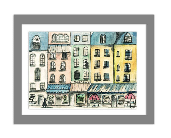 Impression numérique Paris Shopping en ville n°1 ACEO Décoration murale aquarelle Téléchargement instantané