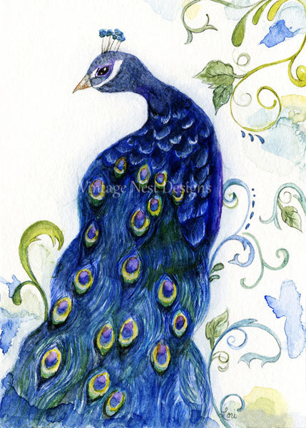 Digital Print Peacock No.1 Watercolor Painting Instant Downoad