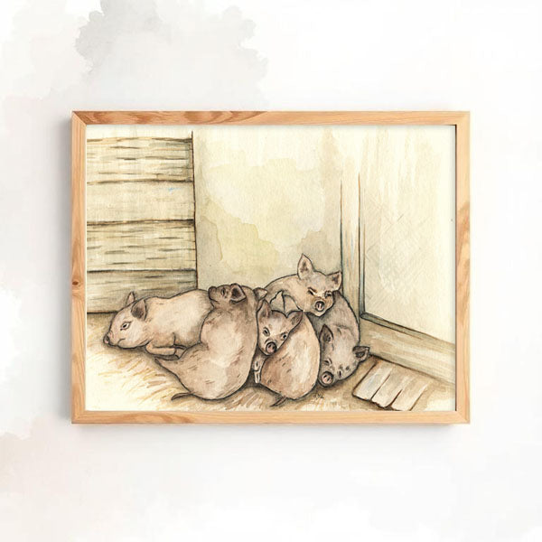 Digital Print Piglets No.1 Watercolor Painting Instant Download