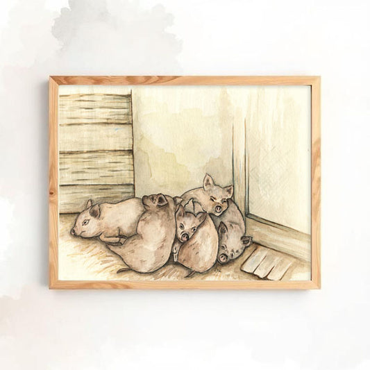 Digital Print Piglets No.1 Watercolor Painting Instant Download