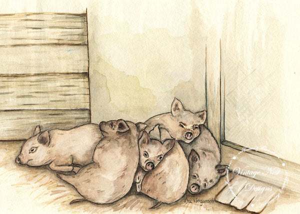 Digital Print Piglets No.1 Watercolor Painting Instant Download
