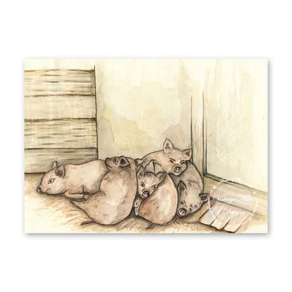 Digital Print Piglets No.1 Watercolor Painting Instant Download