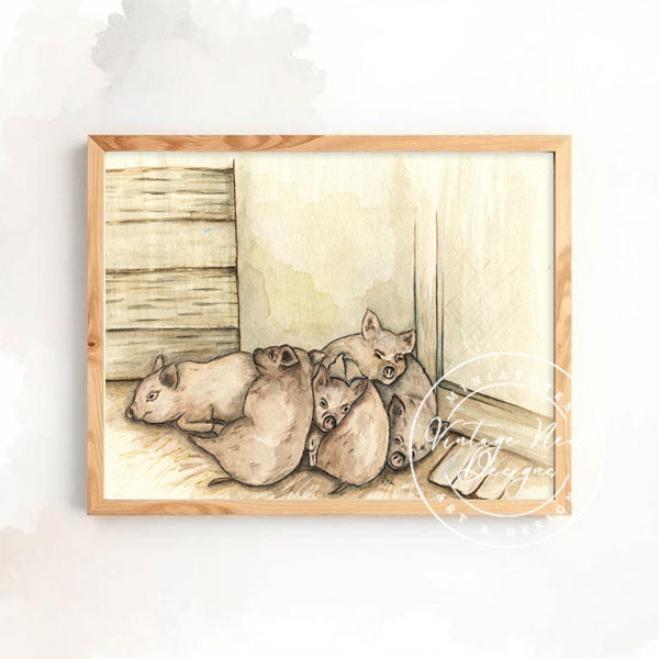 Digital Print Piglets No.1 Watercolor Painting Instant Download
