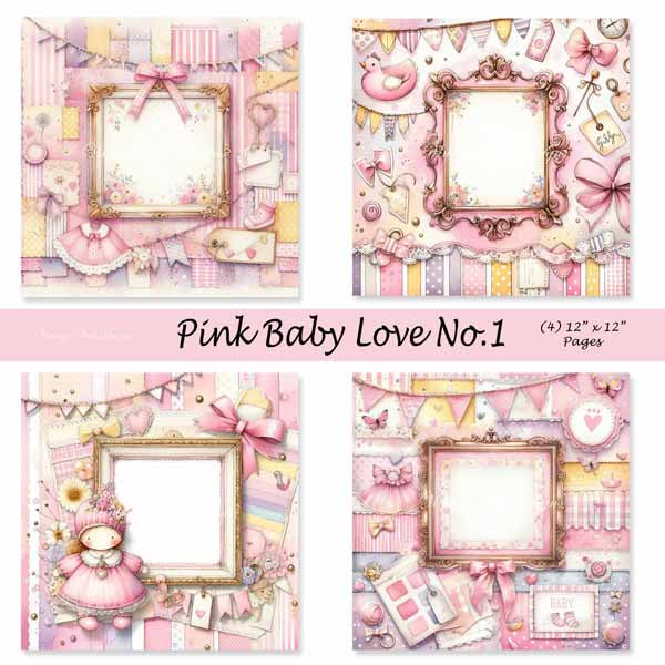 Digital Prints Pink Baby Love No.1 Scrapbooking Illustration Instant Download