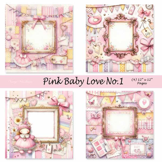 Digital Prints Pink Baby Love No.1 Scrapbooking Illustration Instant Download