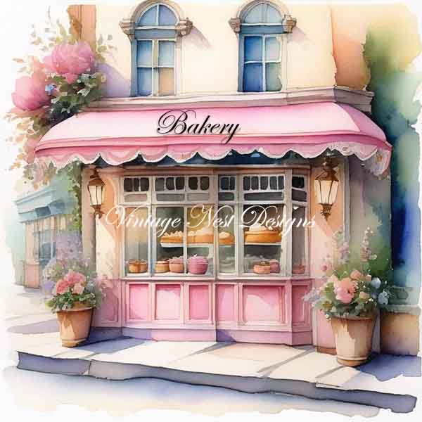 Illustration graphique numérique n°1 de la boutique de pâtisserie rose