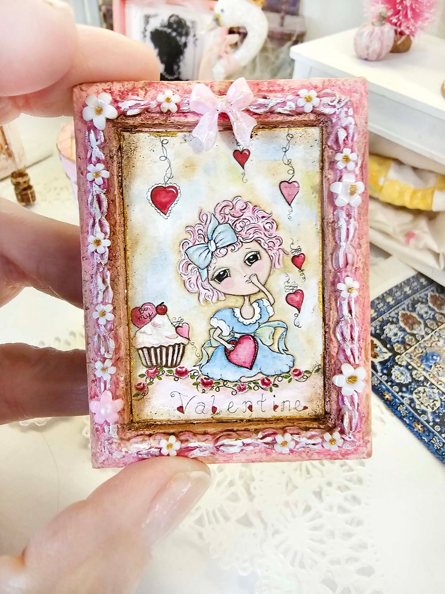 Miniature Pink be my Valentine No.1:2 Handmade for Dollhouse
