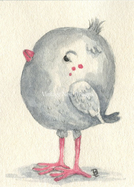 Digital Print Pink Tweet No.1 ACEO Watercolor Painting Instant Download