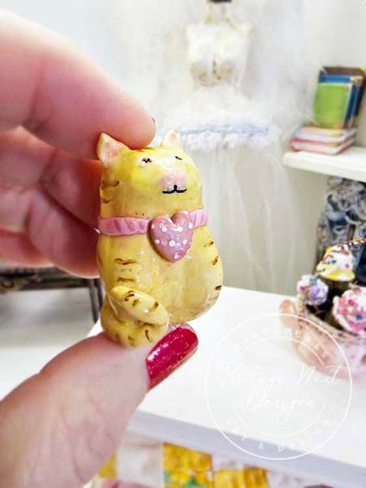 Miniature Cat No.2 Porcelain Handmade for Dollhouse Shadow Box or Diorama Room