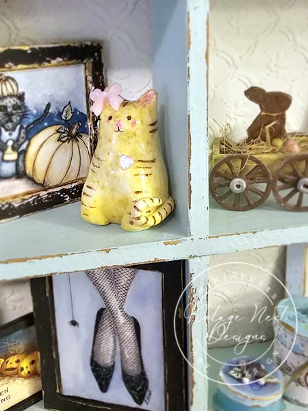 Miniature Cat No.3 Porcelain Handmade for Dollhouse Shadow Box or Diorama Room