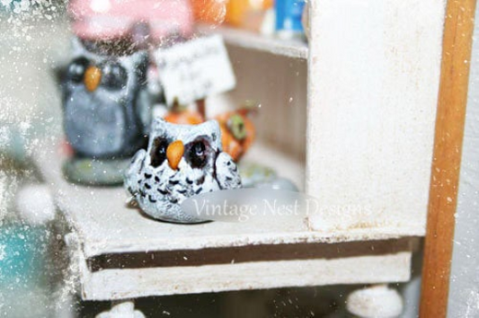 Miniature Porcelain Owl No.7 Handmade for Dollhouse Shadow Box Diorama