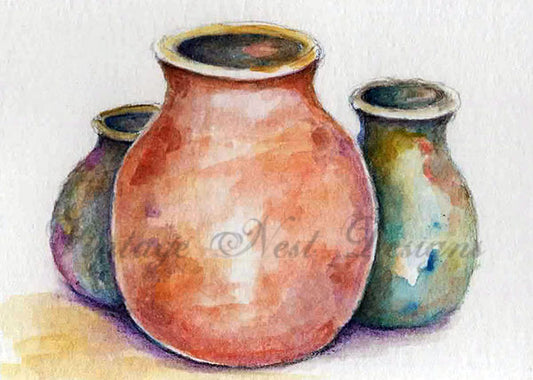 Digital Print Pottery No.1 Watercolor Painting Instant Download