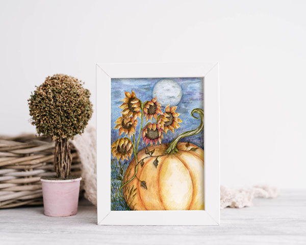 Digital Print Pumpkin Patch No.6 Watercolor Wall Decor Instant download