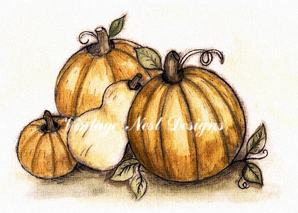 Digital Print Pumpkins No.3 Watercolor Painting Instant Download