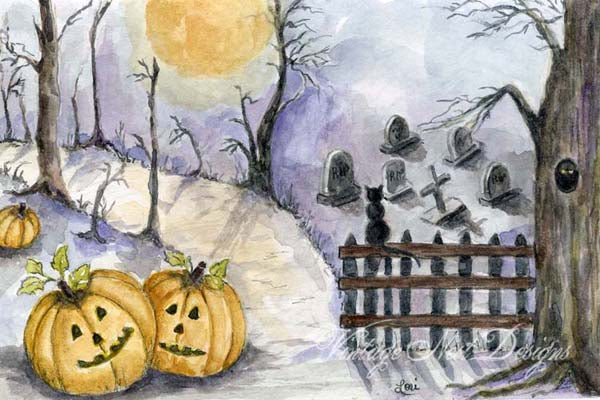 Citrouilles imprimées numériquement dans les bois n°1 ACEO Aquarelle Téléchargement instantané