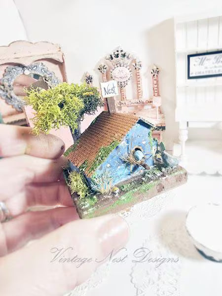 Miniature Putz Bird House No.40 Handmade Home Decor Diorama Shadow Box