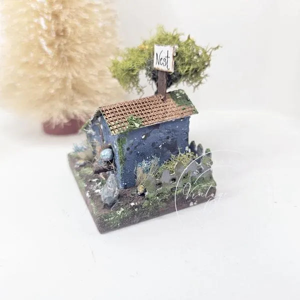 Miniature Putz Bird House No.40 Handmade Home Decor Diorama Shadow Box