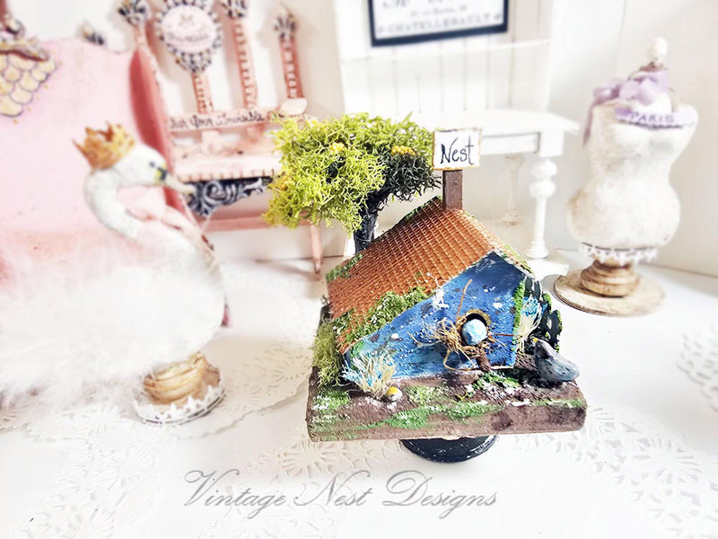 Miniature Putz Bird House No.40 Handmade Home Decor Diorama Shadow Box