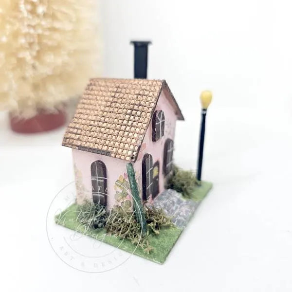 Miniature Putz Pink House No.43 Handmade Home Decor Diorama Shadow Box