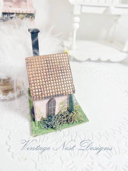 Miniature Putz Pink House No.43 Handmade Home Decor Diorama Shadow Box