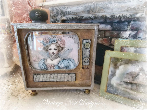Mini TV Rétro N°2 Marron Décoration de Meubles de Maison de Poupée Échelle 1:12
