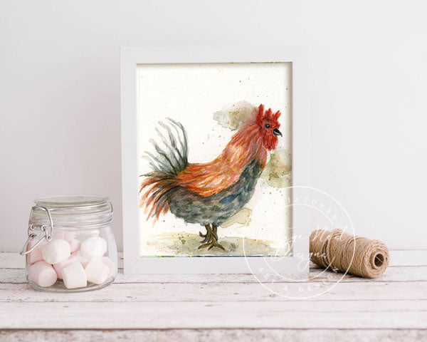 Digital Prints Rooster No.3 Watercolor Painting Instant Download