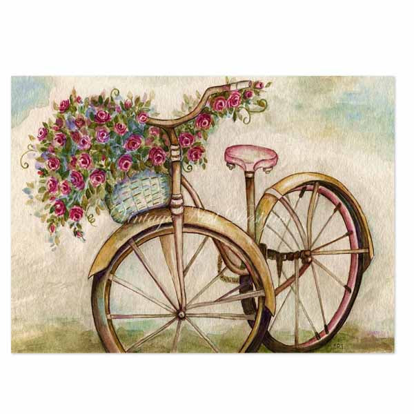 Digital Prints Roses Bicycle No.1 Watercolor Painting Instant Download