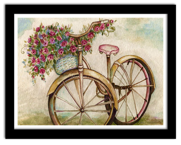 Digital Prints Roses Bicycle No.1 Watercolor Painting Instant Download
