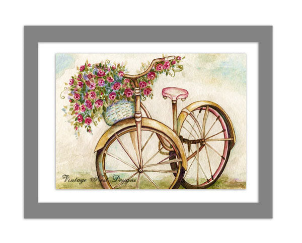 Digital Prints Roses Bicycle No.1 Watercolor Painting Instant Download