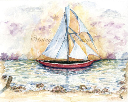 Digitaldruck "Sailing Away Nr. 2" Aquarellmalerei Sofort-Download