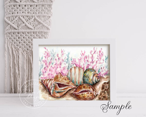 Digital Print Sea Shells No.1 ACEO Watercolor Painting Instant Download