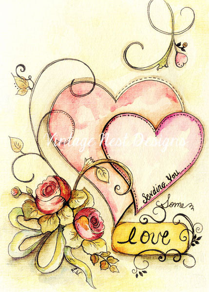 Digital Print Sending Love No.1 Watercolor Painting instant Download