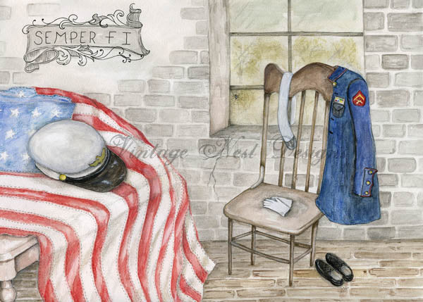 Impression numérique Semper Fi n°1 Aquarelle Téléchargement instantané