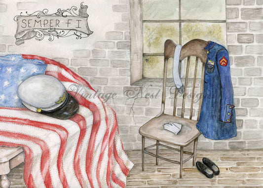 Digital Print Semper Fi No.1 Watercolor Instant Download