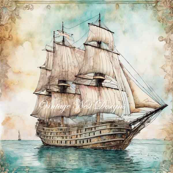 Illustration numérique Bateau s'éloignant N°1 Téléchargement instantané