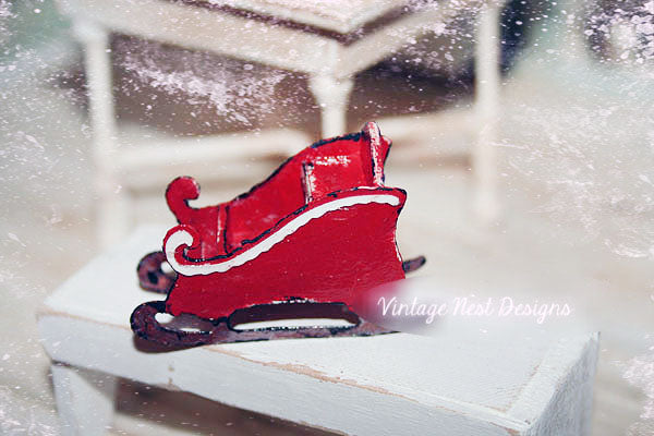 Red Sleigh No.1 Dollhouse Miniature Handmade